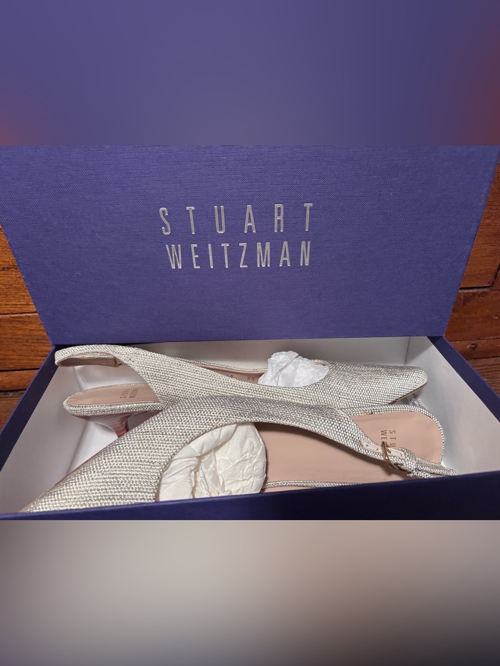 Stuart Weitzman Silver Textured Slingback Heels